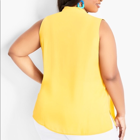 Violet & Claire Yellow Pleated Vneck High Low Sleeveless Blouse Size Small - Picture 7 of 10